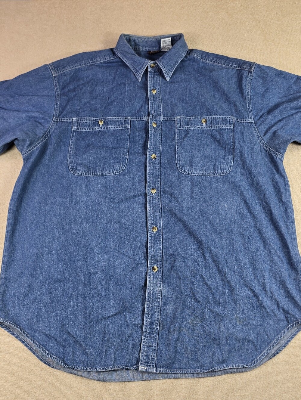 Saugatuck Denim Shirt Womens XL Short Sleeve Button Front Blue
